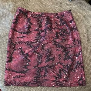 Nanette Lepore Burgandy Sequence Black Patterned Skirt (sz lg)